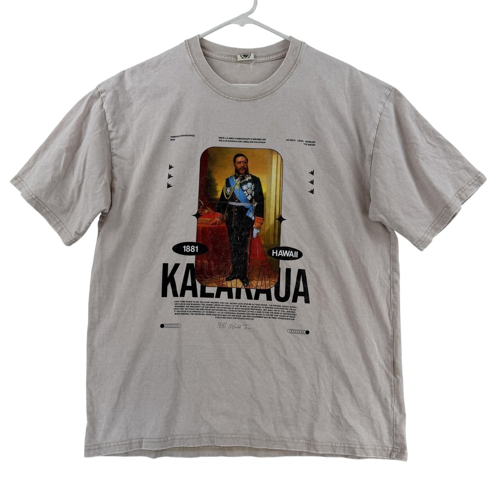 Iliili Shirt Mens Medium Beige Kalakaua 1881 Hawaii King Graphic Tee T-Shirt